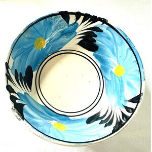 NEW! Blue Flower Mexico Pottery Ceramic Bowl Dish 7 1/2” x 3” Glazed Rustic Gift